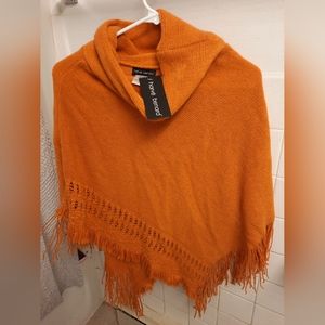 Burnt orange cowl neck poncho